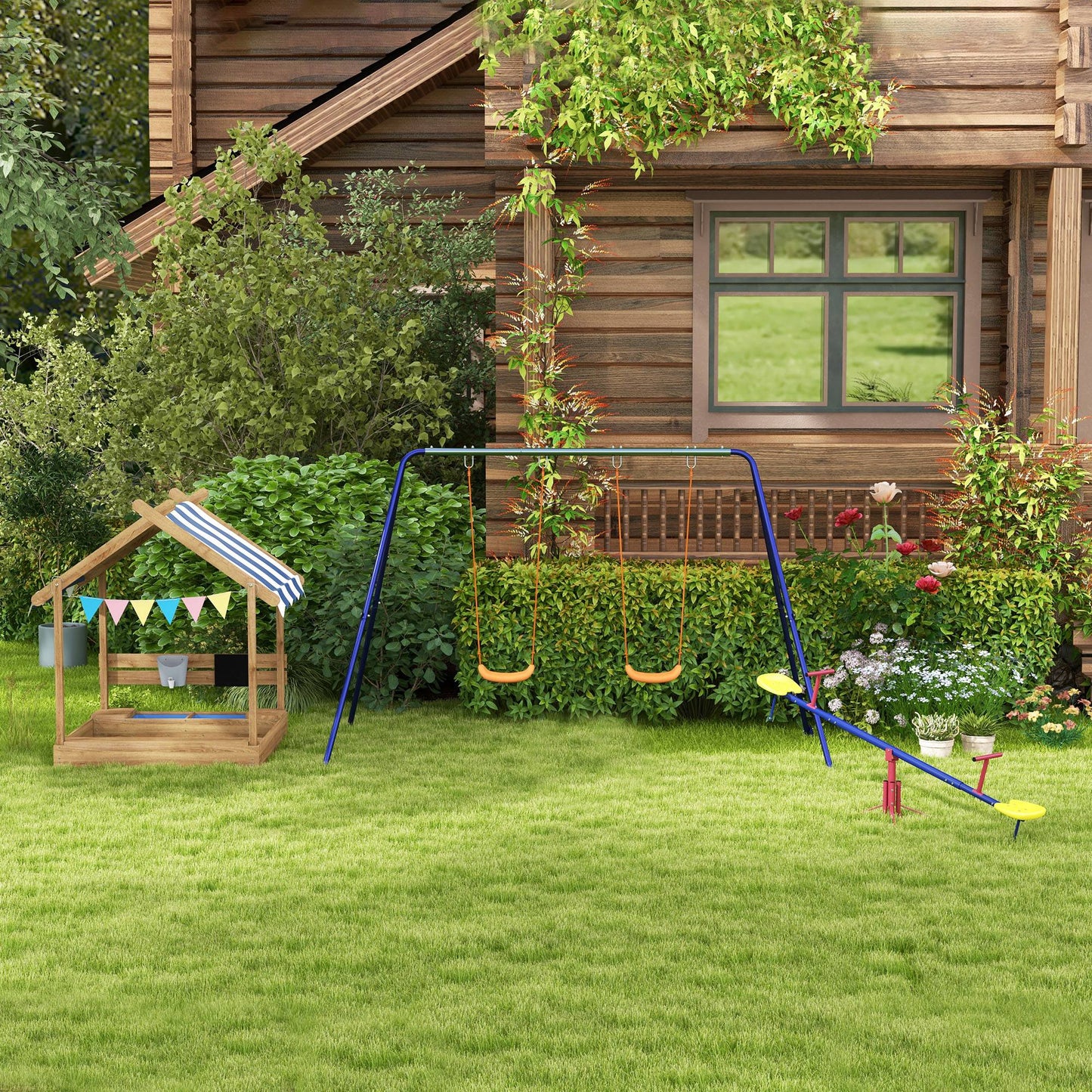 Outsunny Arenero Para Niños De Madera Con Toldo 124x116x146 Cm Marrón_4