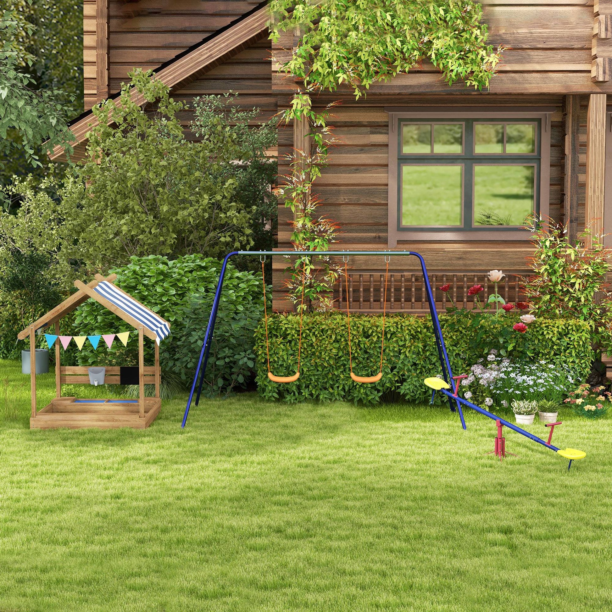Outsunny Arenero Para Niños De Madera Con Toldo 124x116x146 Cm Marrón_4