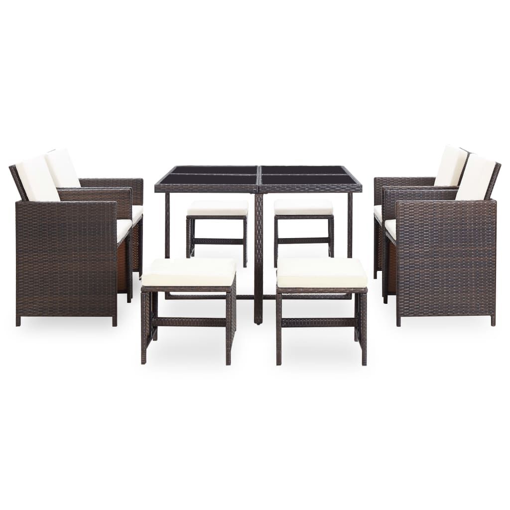 Vidaxl Set Comedor De Jardín 9 Piezas Y Cojines Ratán Sintético Marrón_1