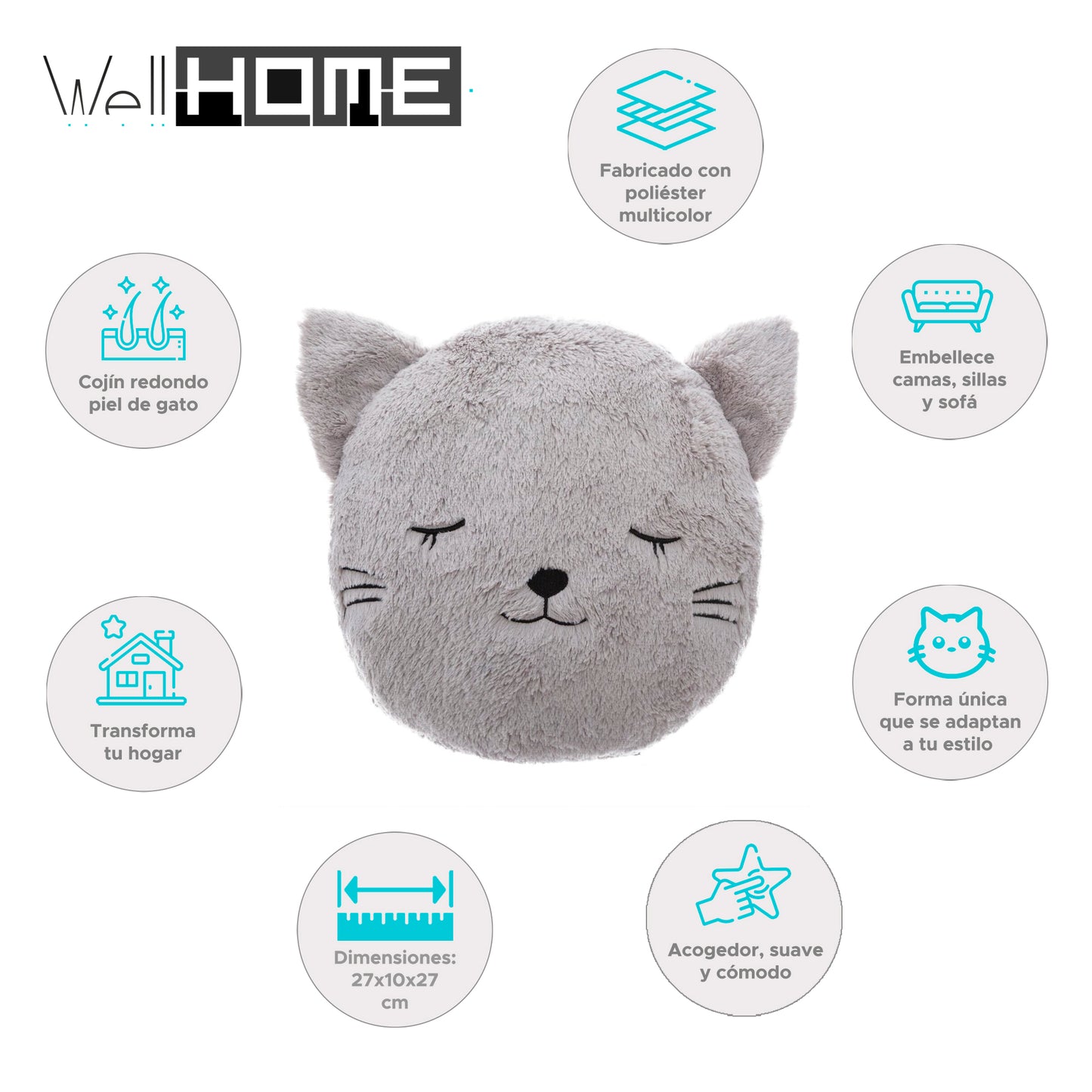 Wellhome Cojín Redondo Piel De Gato