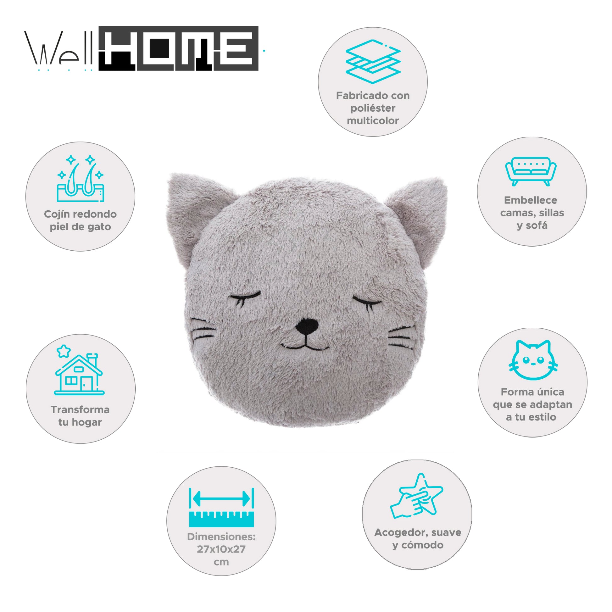 Wellhome Cojín Redondo Piel De Gato