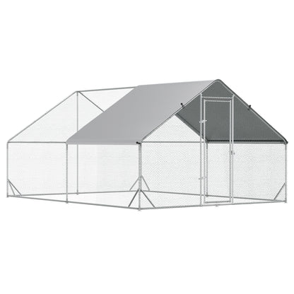 Pawhut Gallinero Para Exterior 3x4x2m Con Cubierta De Pe Y Cerradura Plata_0
