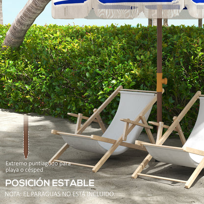 Outsunny Sombrilla De Playa Grande Ø190x210 Cm Protección Uv40+ Azul Y Blanco_5