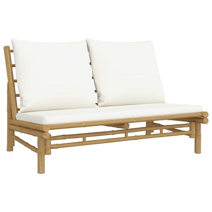 Vidaxl Set De Muebles De Jardín 2 Piezas Bambú Y Cojines Blanco Crema_4