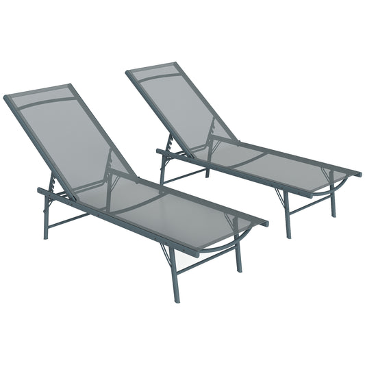 Outsunny Pack De 2 Tumbonas Jardín Exterior 164x54x84 Cm Gris Claro_0
