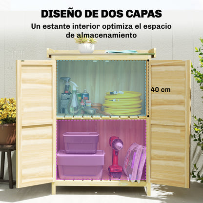 Outsunny Cobertizo De Jardín De Madera Con Techo De Metal Y 2 Puertas Natural_5