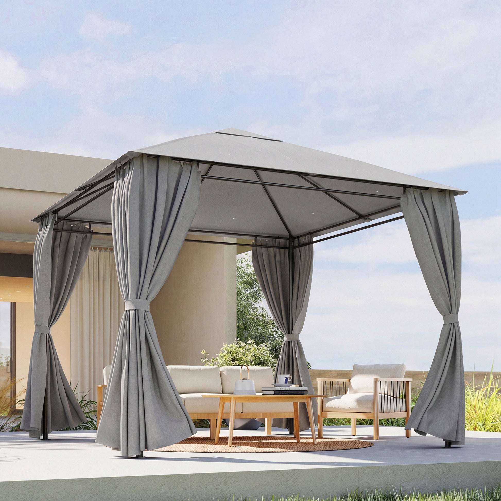 Outsunny 4 Paredes Laterales Para Cenador 3x3 M Protección Uv 30+ Gris Claro_4