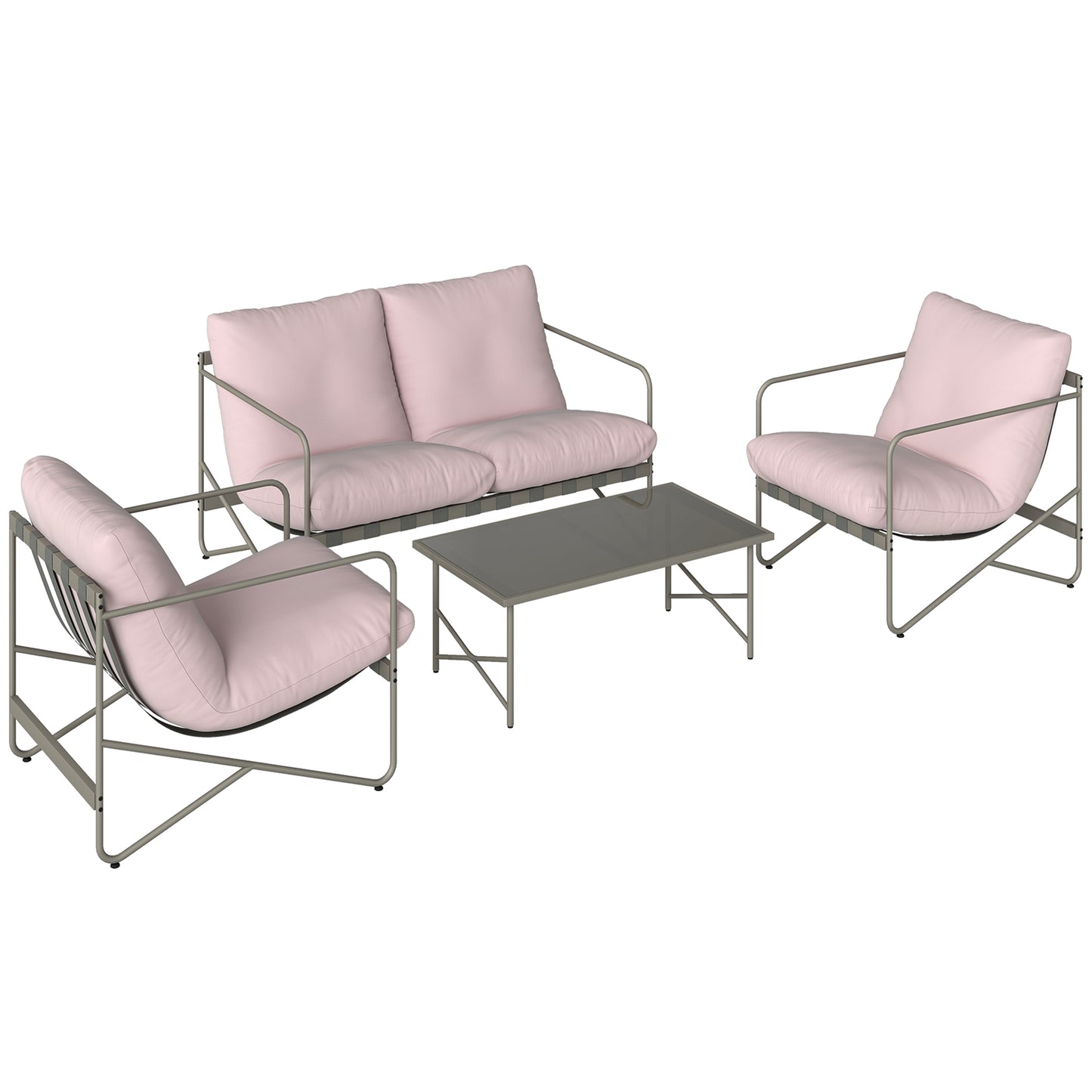Outsunny Conjunto De Jardín Exterior De 4 Piezas Con Cojines Gruesos Rosa_0
