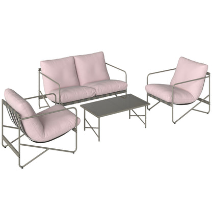 Outsunny Conjunto De Jardín Exterior De 4 Piezas Con Cojines Gruesos Rosa_0