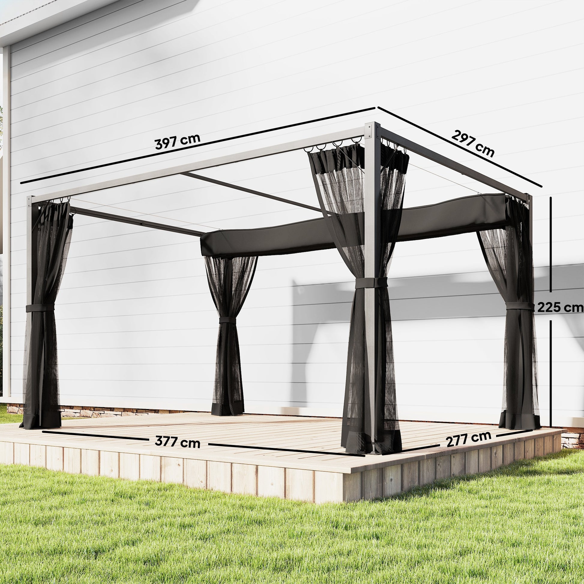 Outsunny Pérgola De Jardín 3x4 M Con Techo Retráctil Y 4 Laterales De Malla Gris_2