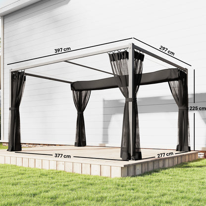 Outsunny Pérgola De Jardín 3x4 M Con Techo Retráctil Y 4 Laterales De Malla Gris_2