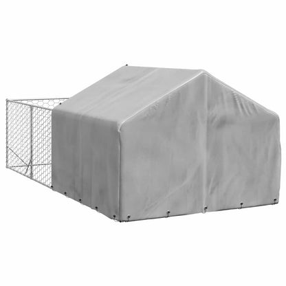 Caseta Perros Exterior Con Corral 4x2x1,5 M Acero Galvanizado_4