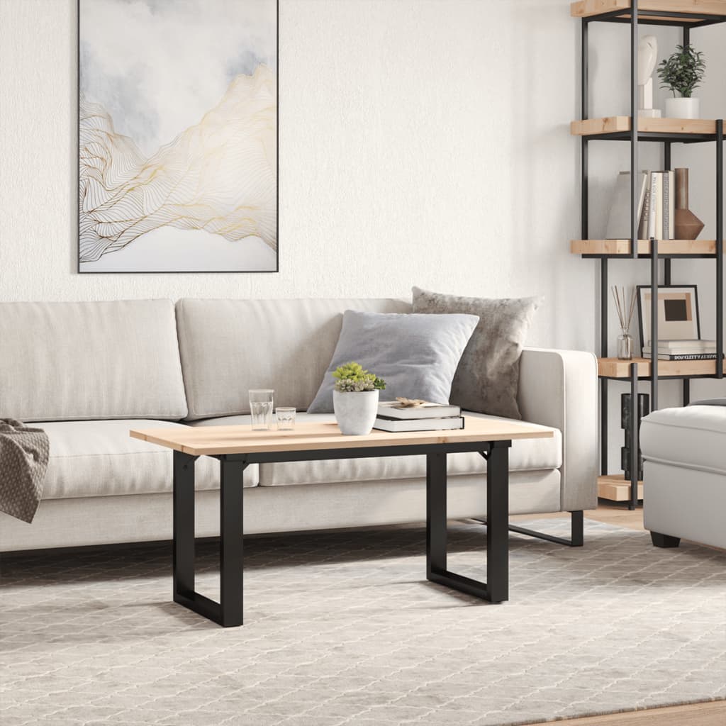 Mesa De Centro Marco O Madera Maciza Pino Y Acero 90x40x35 Cm_1