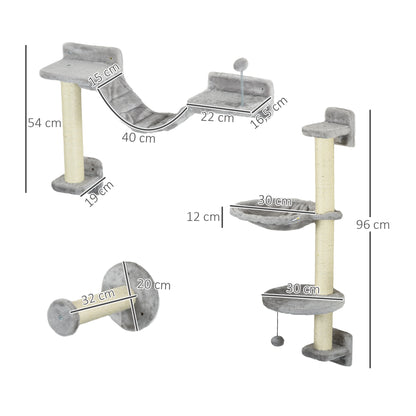 Pawhut Estante De Escalada Para Gatos De Pared Con Hamaca Bola Gris Y Beige_2