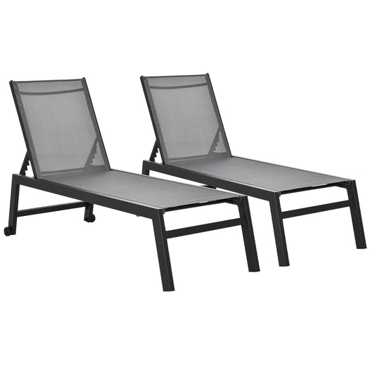 Outsunny Conjunto De 2 Tumbonas De Jardín De Aluminio 169x65x102 Cm Gris_0