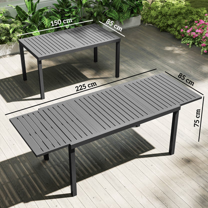 Outsunny Mesa De Jardín Extensible De Aluminio 150/225x85x75 Cm Gris Oscuro_2
