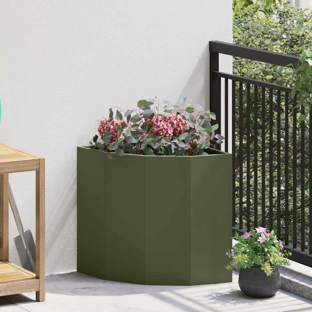 Macetero De Esquina Verde Oliva 45 X 45 X 50 Cm Acero_1