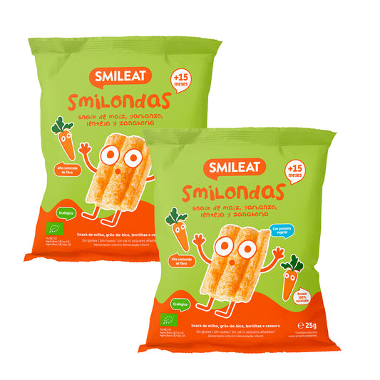 Pack 2x Smilondas Snack de Maiz, garbanzo, lenteja y Zanahoria Eco, Smileat, 25 g