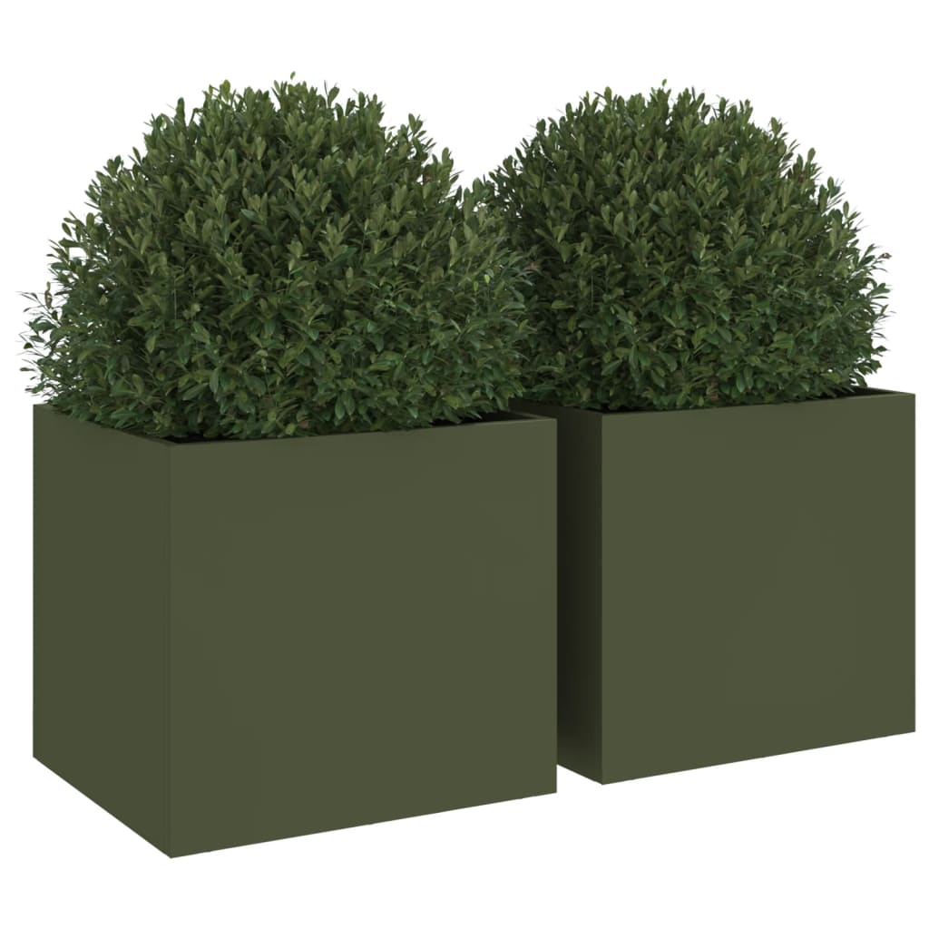 Jardineras 2 Unidades Acero Verde Oliva 32x30x29 Cm_3