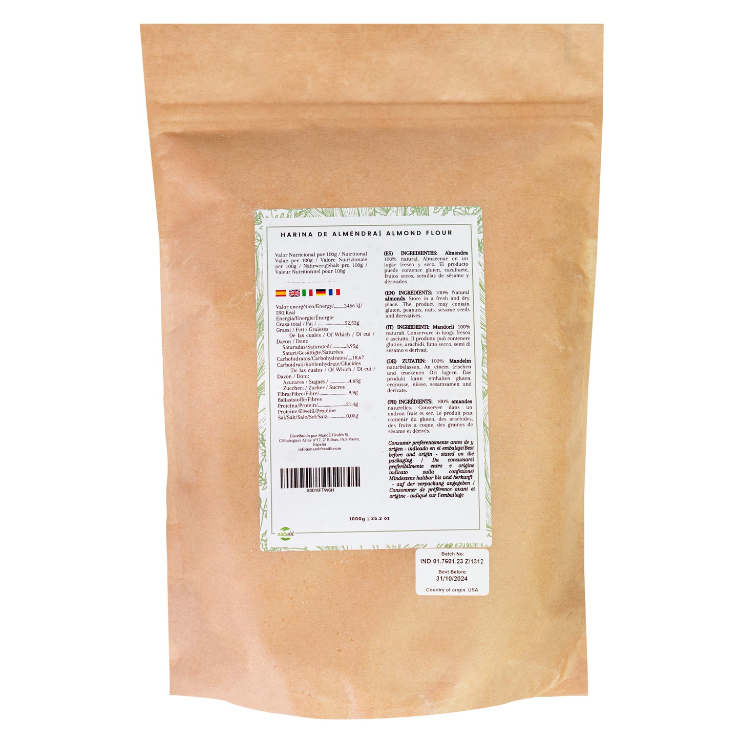 Harina De Almendra Natural Extrafina 1kg Origen California