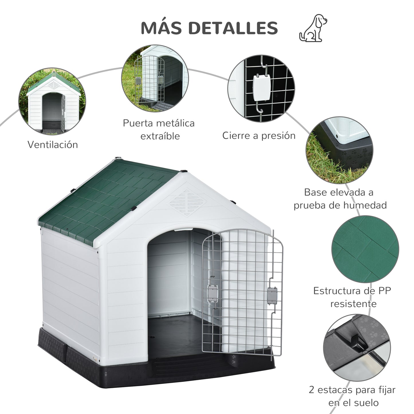 Pawhut Caseta De Perros Con Puerta Metálica Con Cerradura Y Techo Inclinado_5