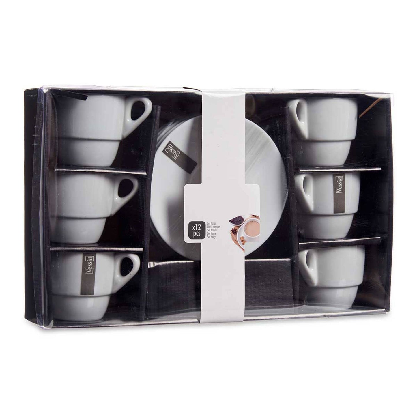 Set 6 Tazas Cafe Porcelana Blanca Con Pl Colección Vessia