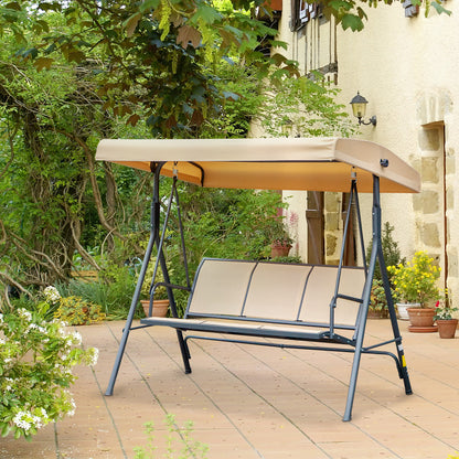 Outsunny Columpio De Jardín De 3 Plazas Techo Ajustable 175x118x159 Cm Beige_1