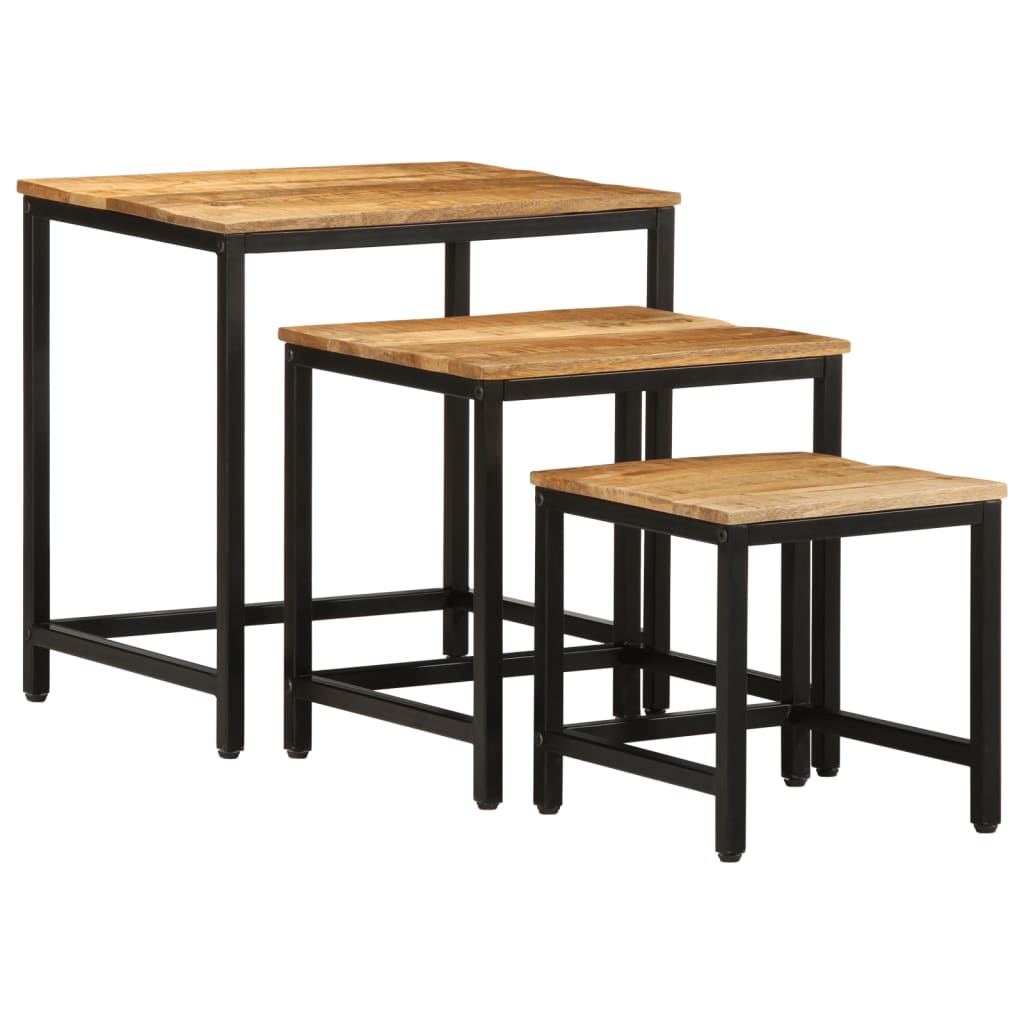 Mesas Apilables 3 Piezas Madera Maciza De Mango Rugosa_2