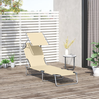 Outsunny Tumbona De Jardín Plegable Con Toldo Desmontable 187x58x36cm Beige_1