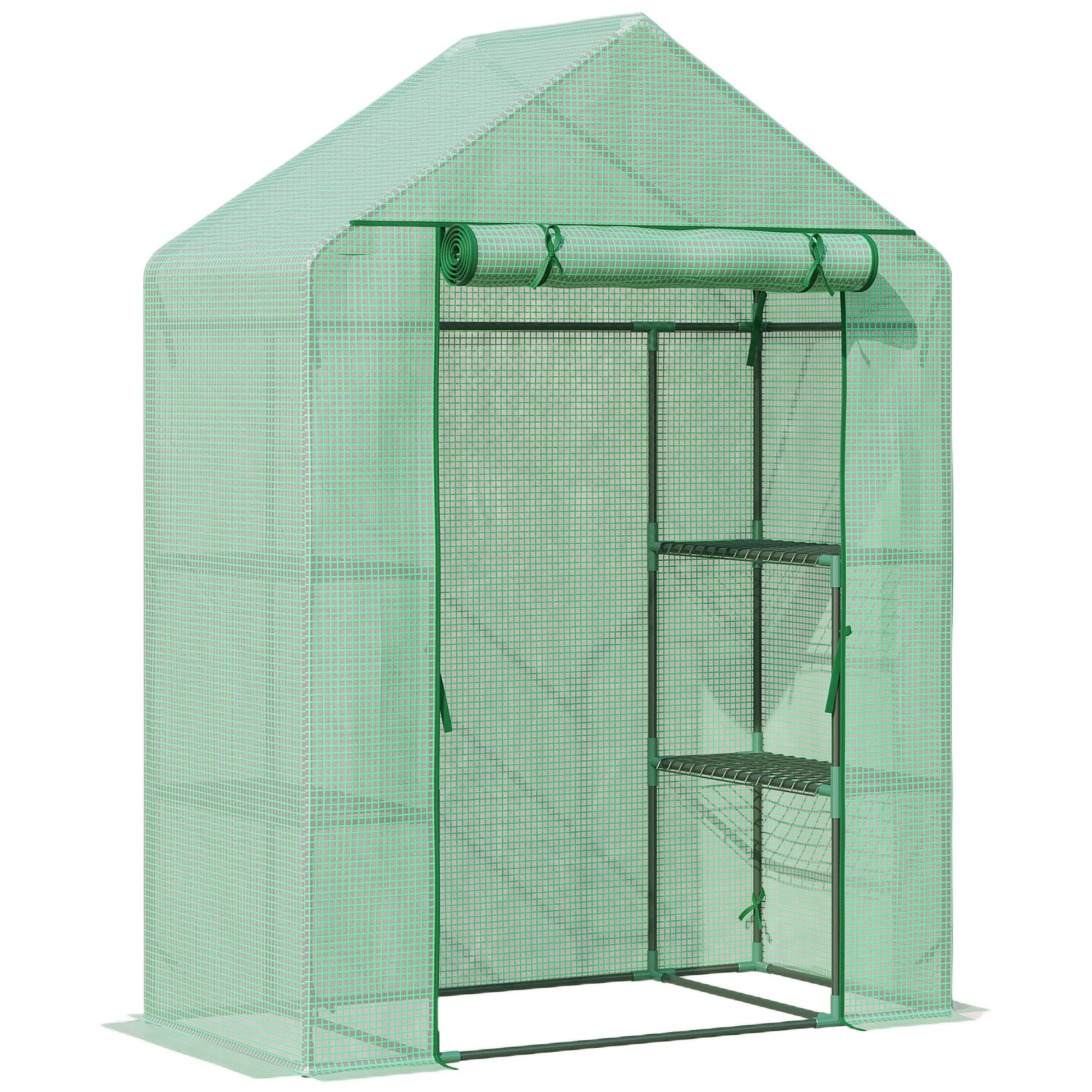 Outsunny Invernadero De Jardín 141x72x191 Cm Vivero Casero Con 4 Estantes Verde_0