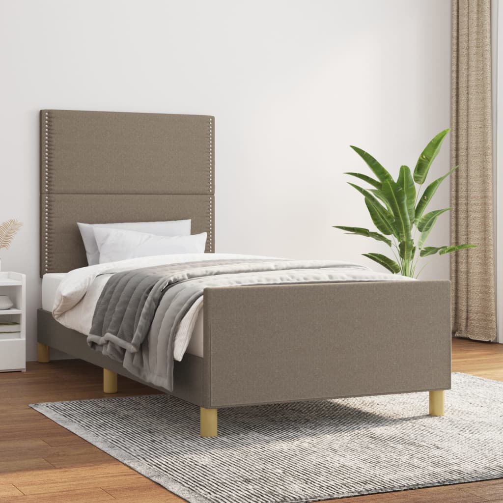 Estructura De Cama Con Cabecero De Tela Gris Taupe 80x200 Cm / Vetonek_4