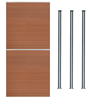 Vallas Para Exteriores De Wpc Y Aluminio - 2x Paneles + 3xpostes | Marrón_0