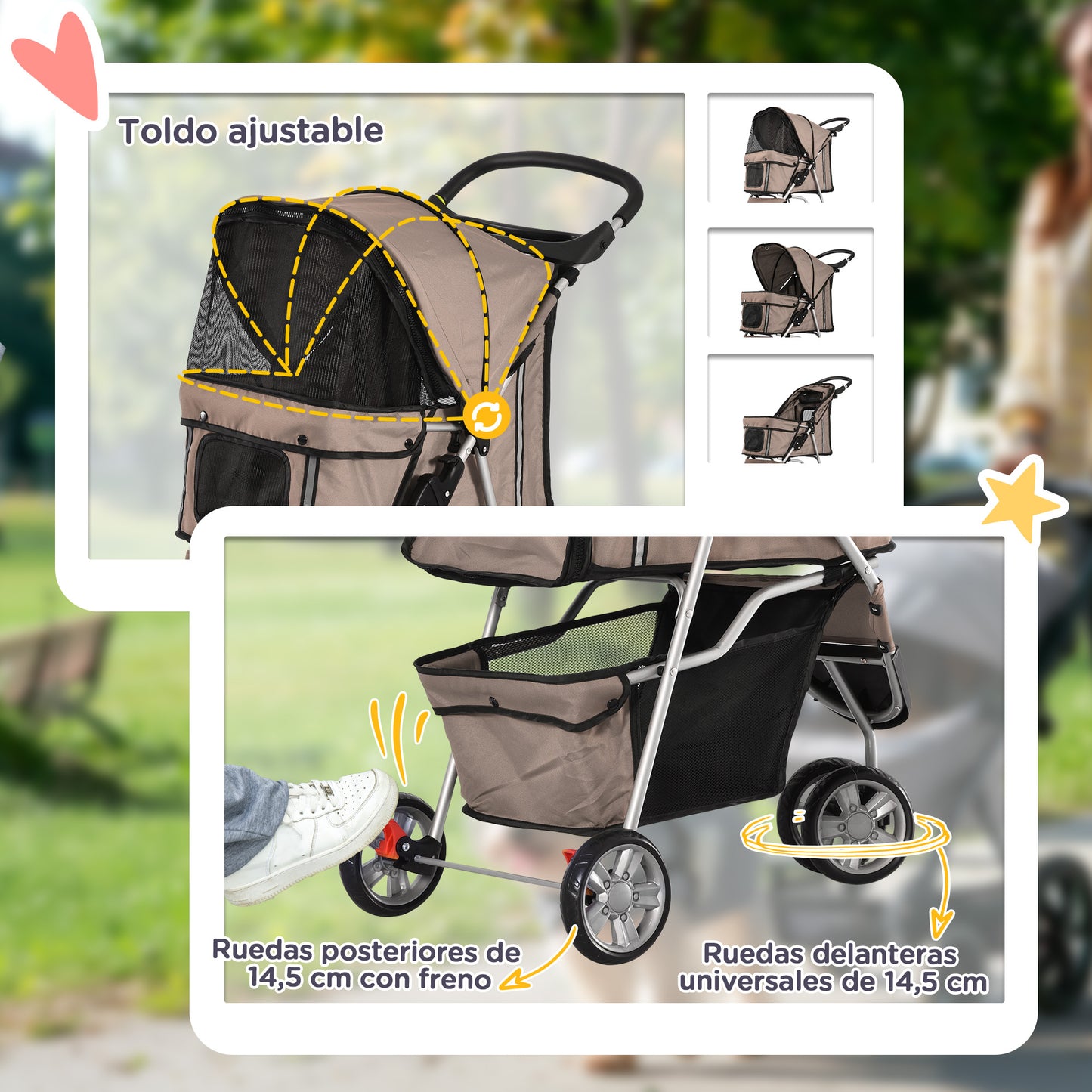 Pawhut Carrito Para Perros Plegable Con Cesta De Almacenaje 75x45x97 Cm Café_5