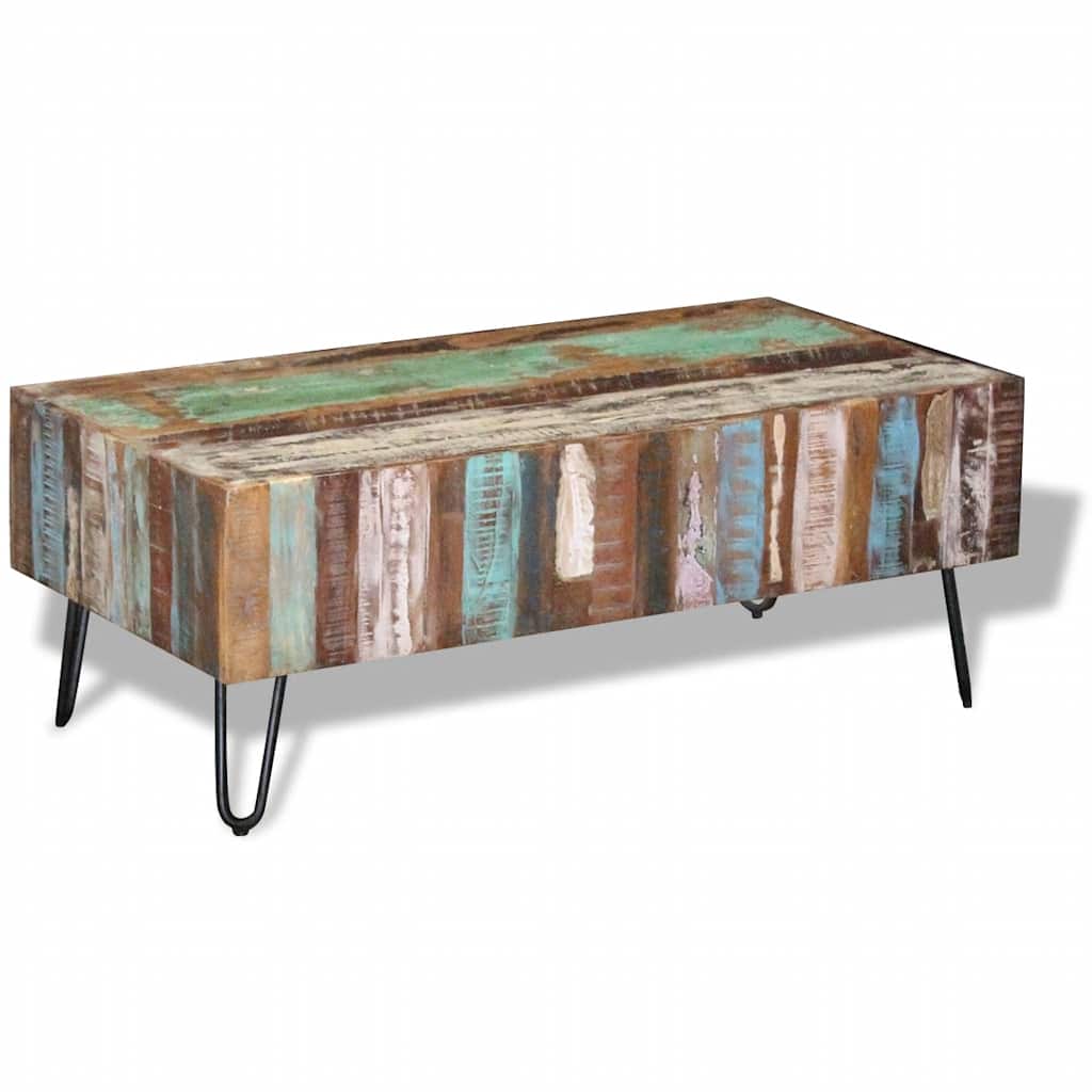 Mesa De Centro Madera Maciza Reciclada 100x50x38 Cm._4
