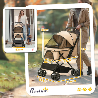 Pawhut Cochecito Para Mascotas Plegable Con Mango Reversible 76,5x52x95cm Marrón_2