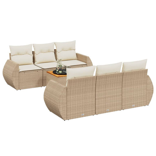 Set Sofás De Jardín 7 Piezas Y Cojines Ratán Sintético Beige / Vetonek_0