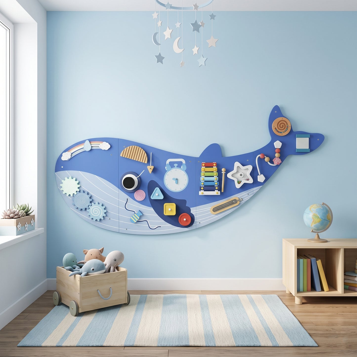 Aiyaplay Tablero Sensorial Montessori Tema Ballena Busy Board +2 Años Azul_1