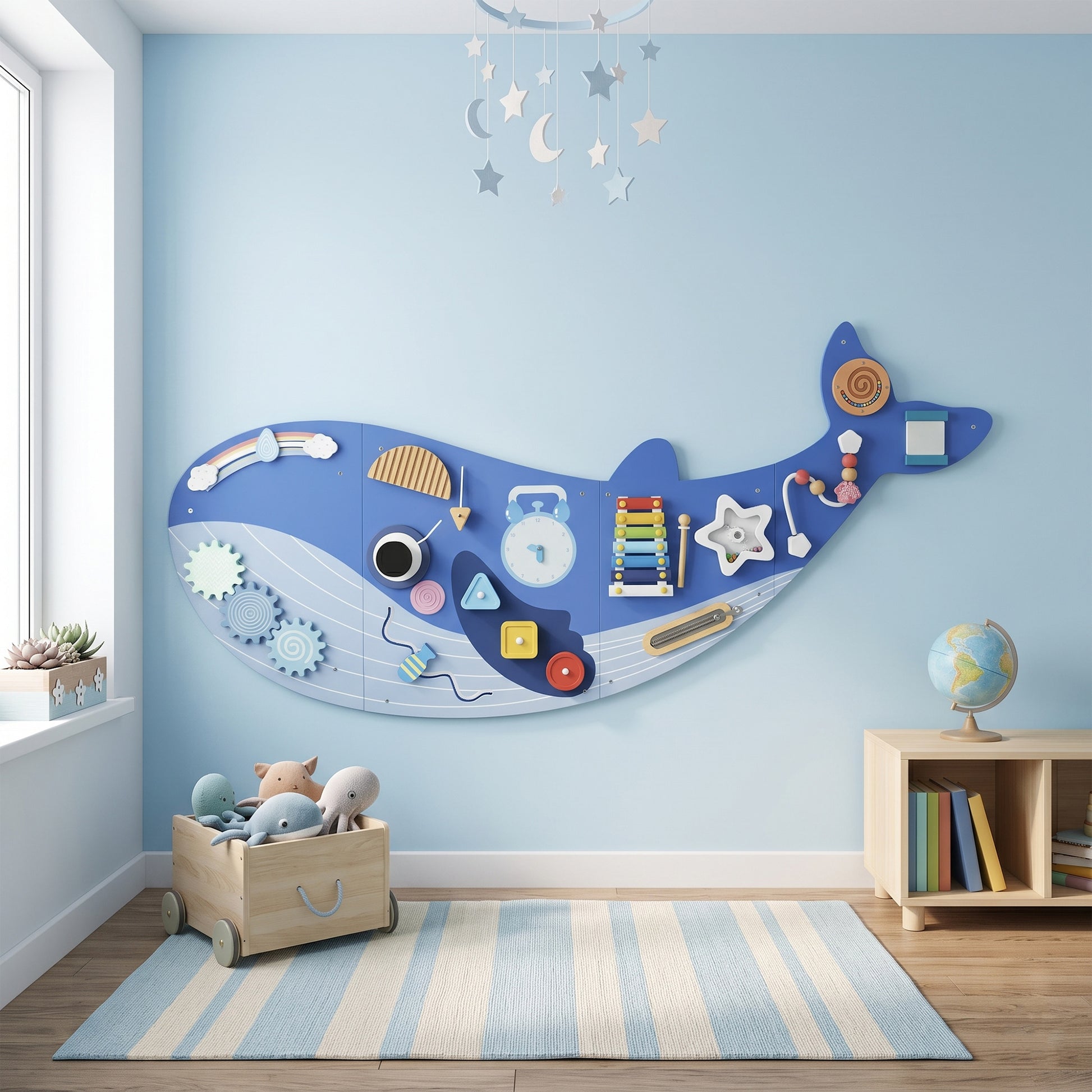 Aiyaplay Tablero Sensorial Montessori Tema Ballena Busy Board +2 Años Azul_1