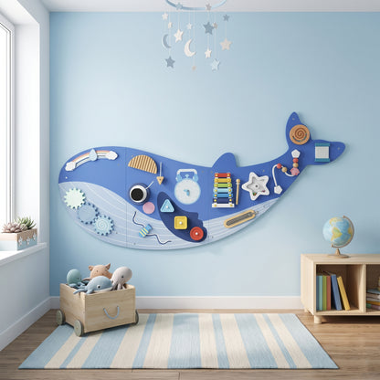 Aiyaplay Tablero Sensorial Montessori Tema Ballena Busy Board +2 Años Azul_1