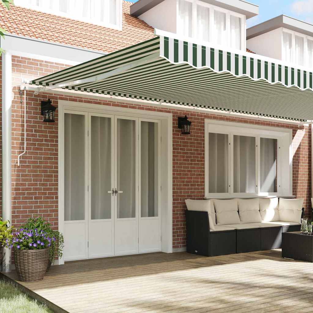 Toldo Retráctil Verde Y Blanco 600 X 300 Cm Tela Y Aluminio_2