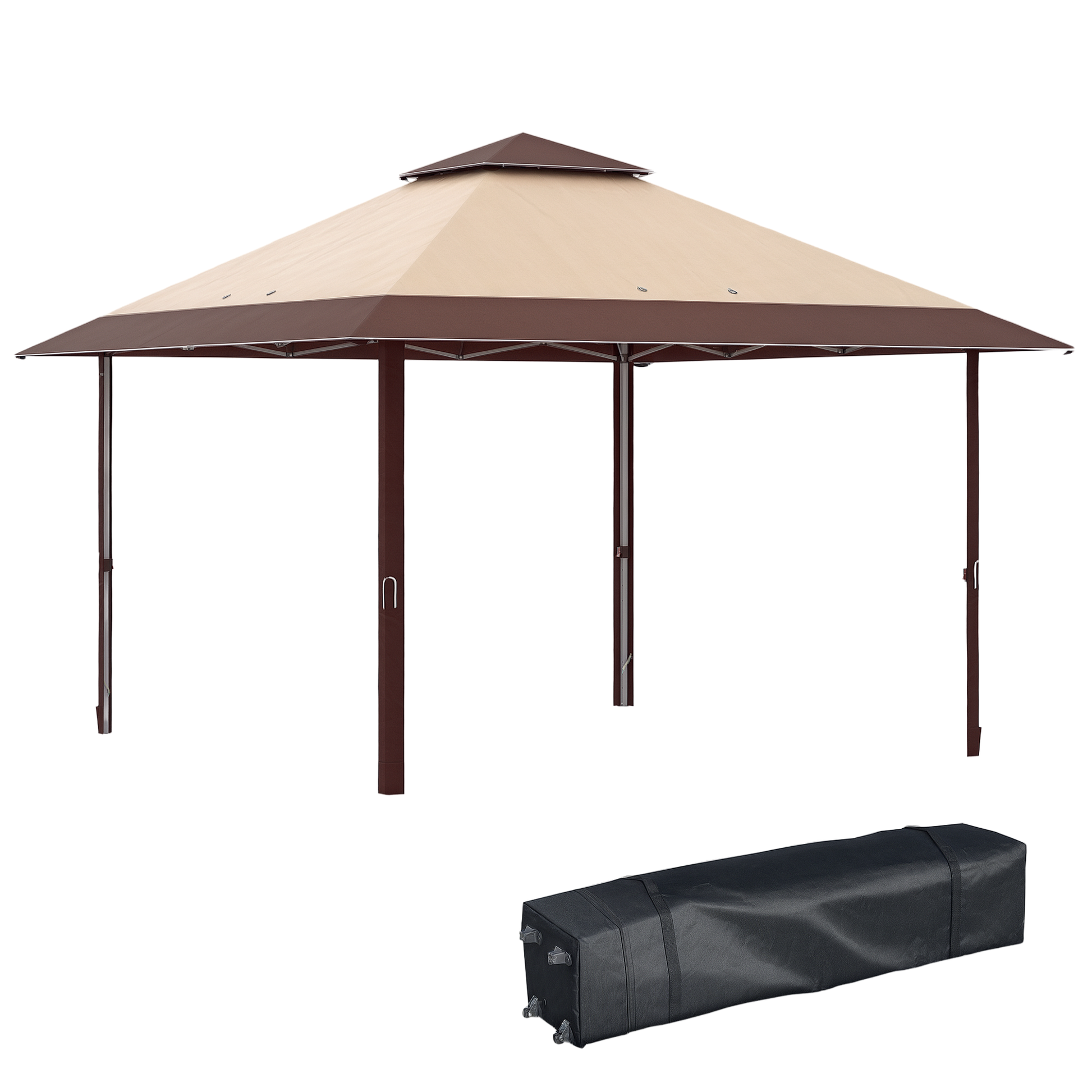 Outsunny Carpa Plegable 3,85x3,85 M Con Doble Techo Caqui Y Café_0