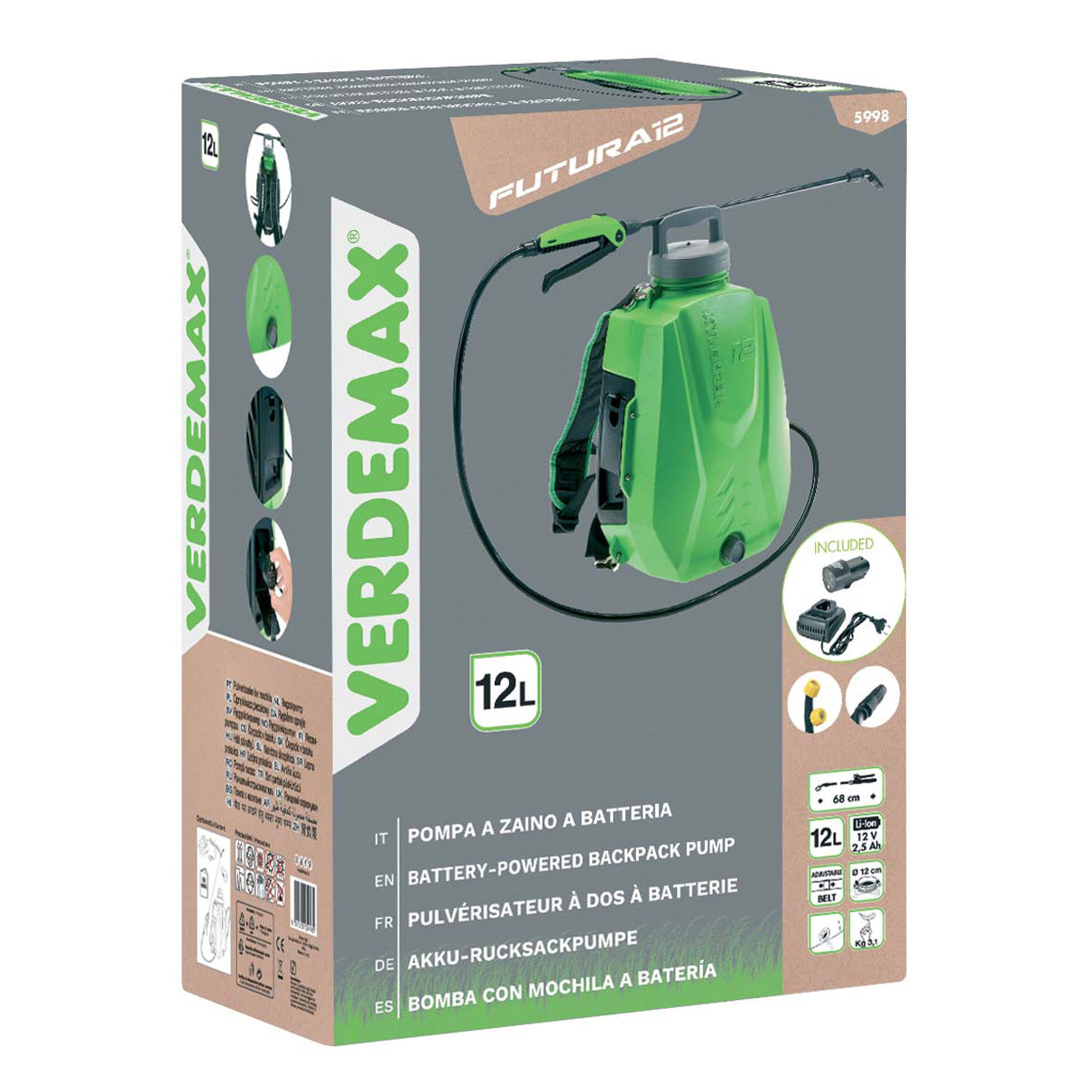 Pulverizador de mochila batería 12 l Verdemax