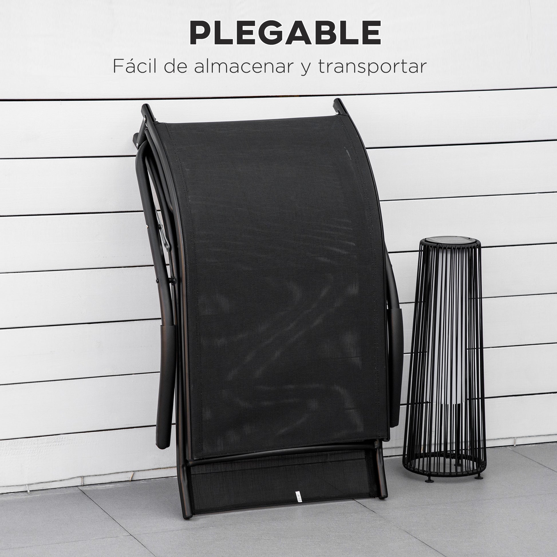 Outsunny Conjunto De 2 Tumbonas Plegables Con Reposapiés 170x62x68 Cm Negro_5