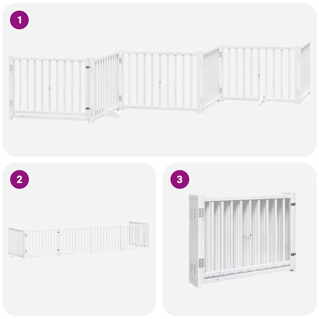 Vidaxl Puerta De Perros Plegable 6 Paneles Madera Álamo Blanca 480 Cm_4