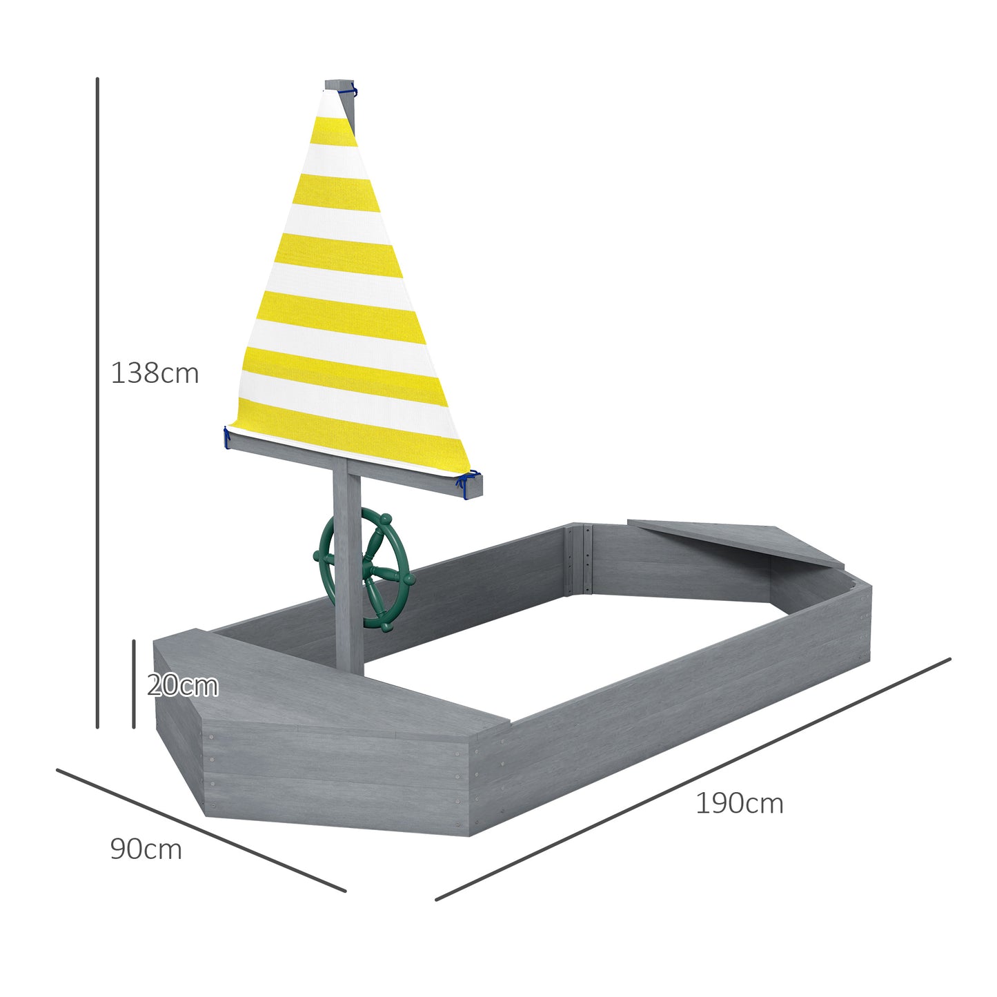 Outsunny Arenero Para Niños De Madera Con Bandera Y Timón 190x90x138 Cm Girs_2