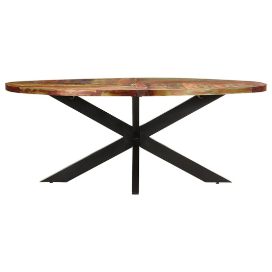 Mesa De Comedor Ovalada Madera Maciza Reciclada 200x100x75 Cm._0