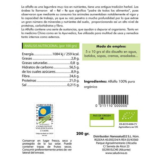 Alfalfa en polvo ECO Salud Viva, 200 g