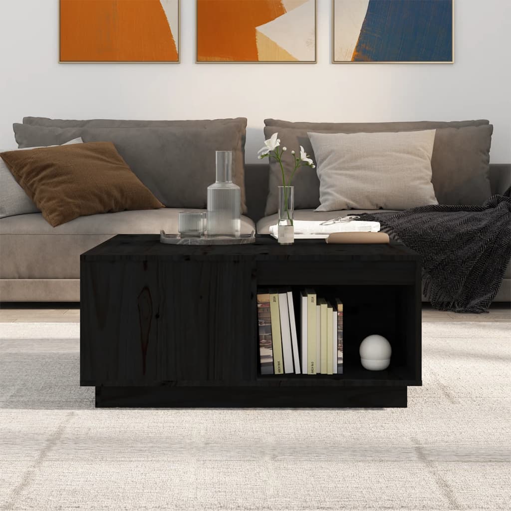 Mesa De Centro De Madera Maciza De Pino Negro 80x81x36,5 Cm_1