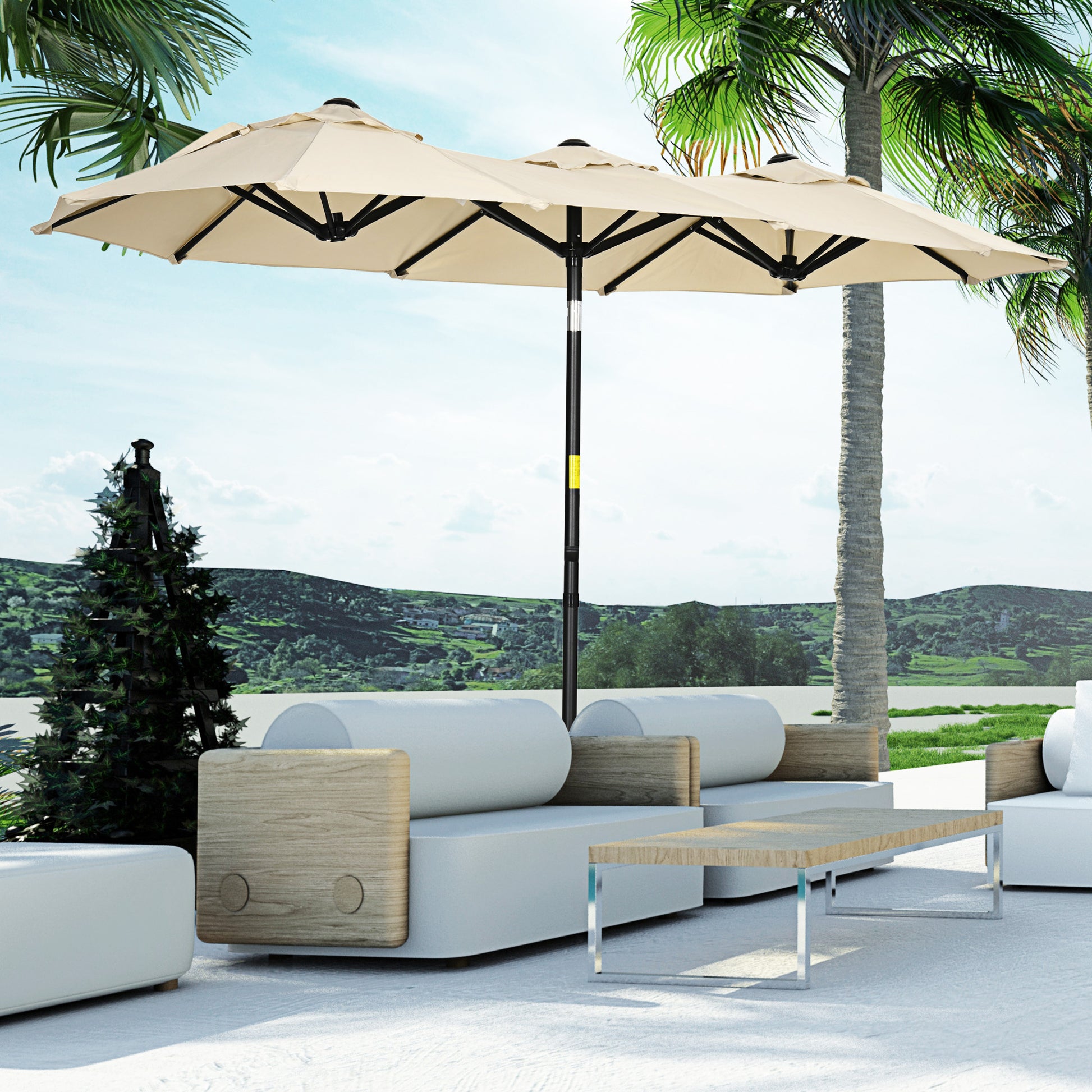 Outsunny Sombrilla Doble 295x152x222 Cm Con Inclinación De 45° Manivela Caqui_1