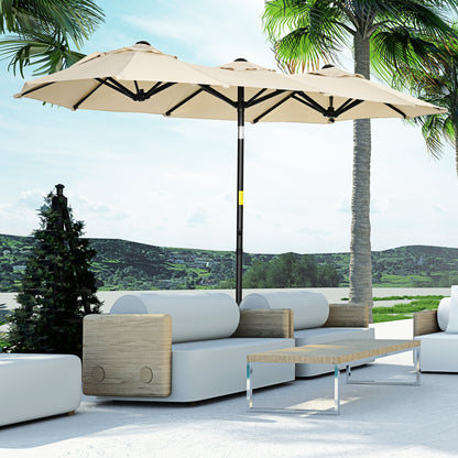 Outsunny Sombrilla Doble 295x152x222 Cm Con Inclinación De 45° Manivela Caqui_1